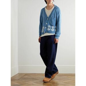 KARTIK RESEARCH Sweater Mens Medium Blue Cardigan Distressed Paisley $450